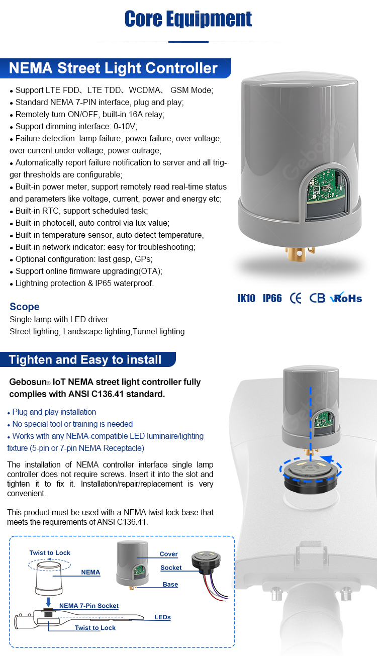 NEMA 7-PIN 4G Controller Plugged into LED Street Light